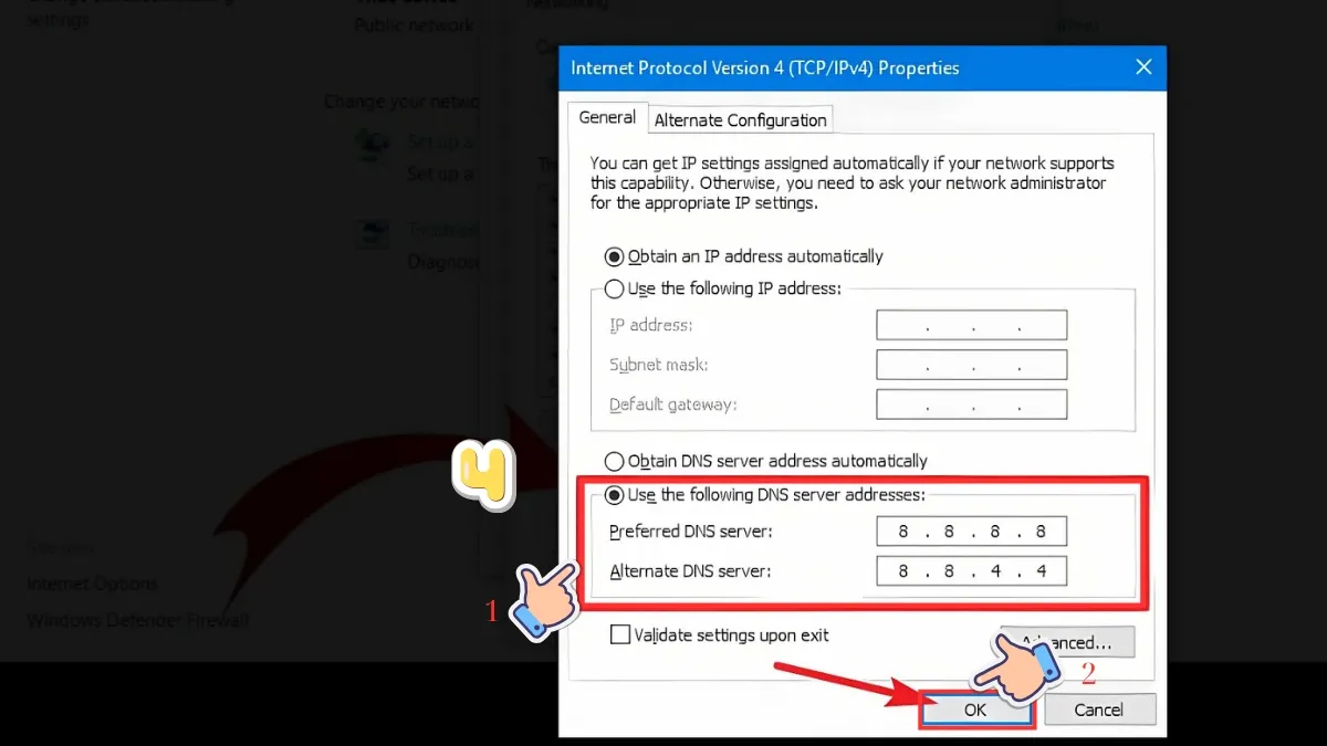 在 Windows 上更改 DNS 8.8.8.8 的說明